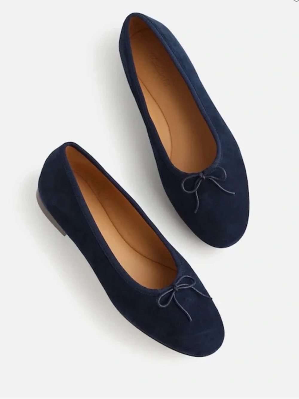Madewell Navy Suede Bow Ballet Flats Size 7.5
